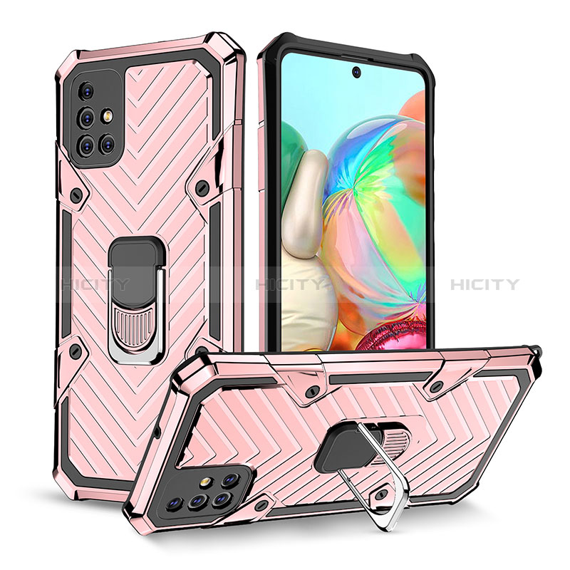 Funda Bumper Silicona y Plastico Mate Carcasa con Magnetico Anillo de dedo Soporte YF1 para Samsung Galaxy A71 4G A715 Oro Rosa