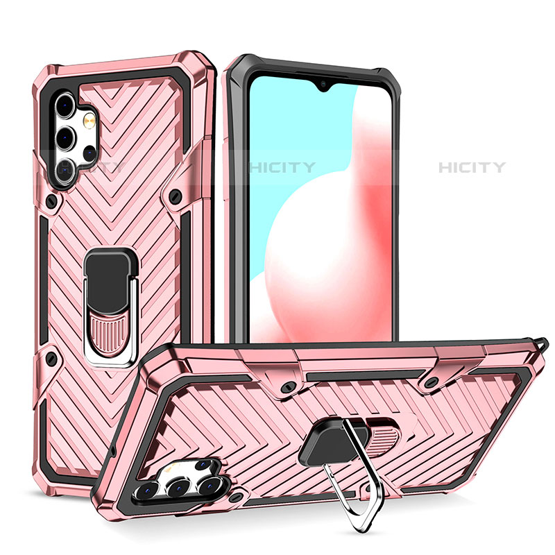 Funda Bumper Silicona y Plastico Mate Carcasa con Magnetico Anillo de dedo Soporte YF1 para Samsung Galaxy M32 5G Oro Rosa