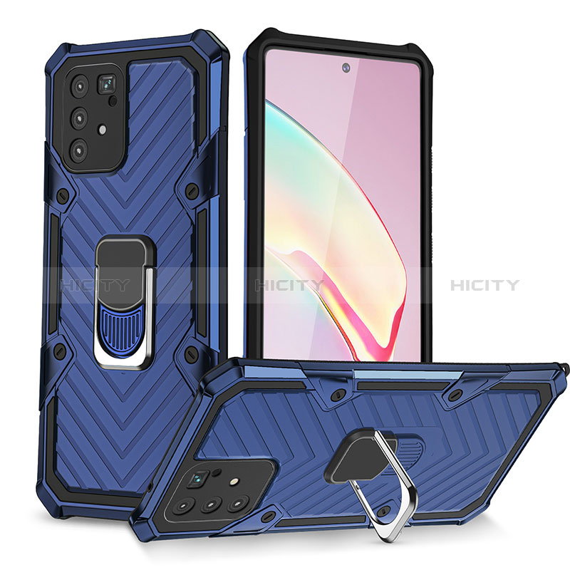 Funda Bumper Silicona y Plastico Mate Carcasa con Magnetico Anillo de dedo Soporte YF1 para Samsung Galaxy M80S Azul