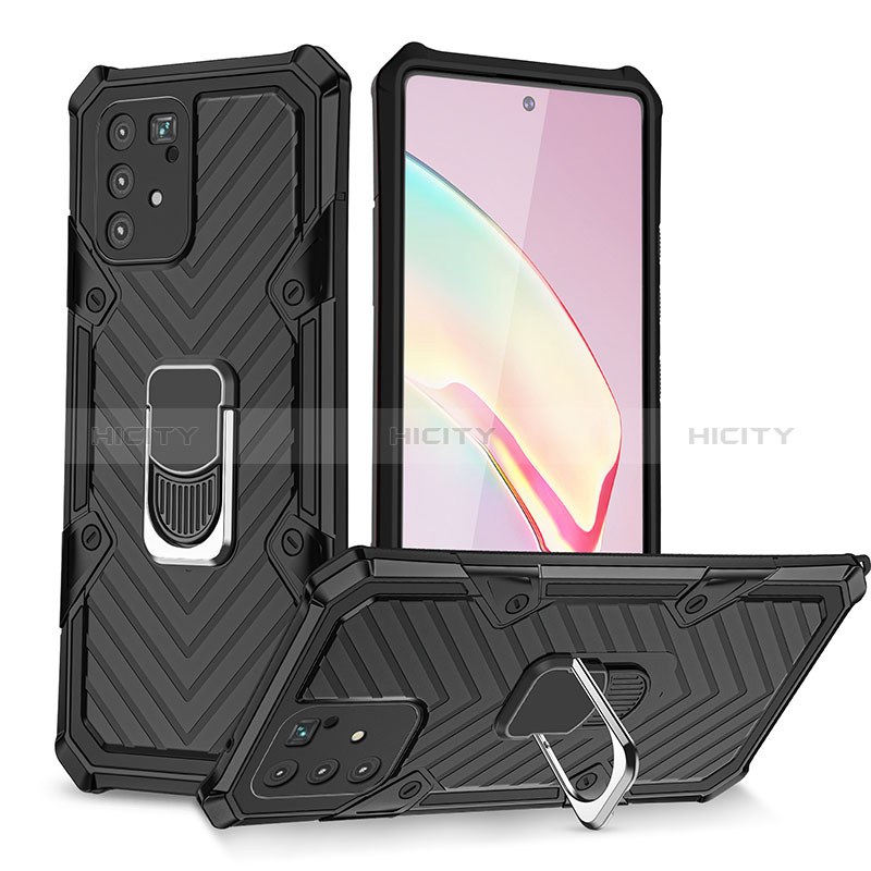 Funda Bumper Silicona y Plastico Mate Carcasa con Magnetico Anillo de dedo Soporte YF1 para Samsung Galaxy M80S Negro