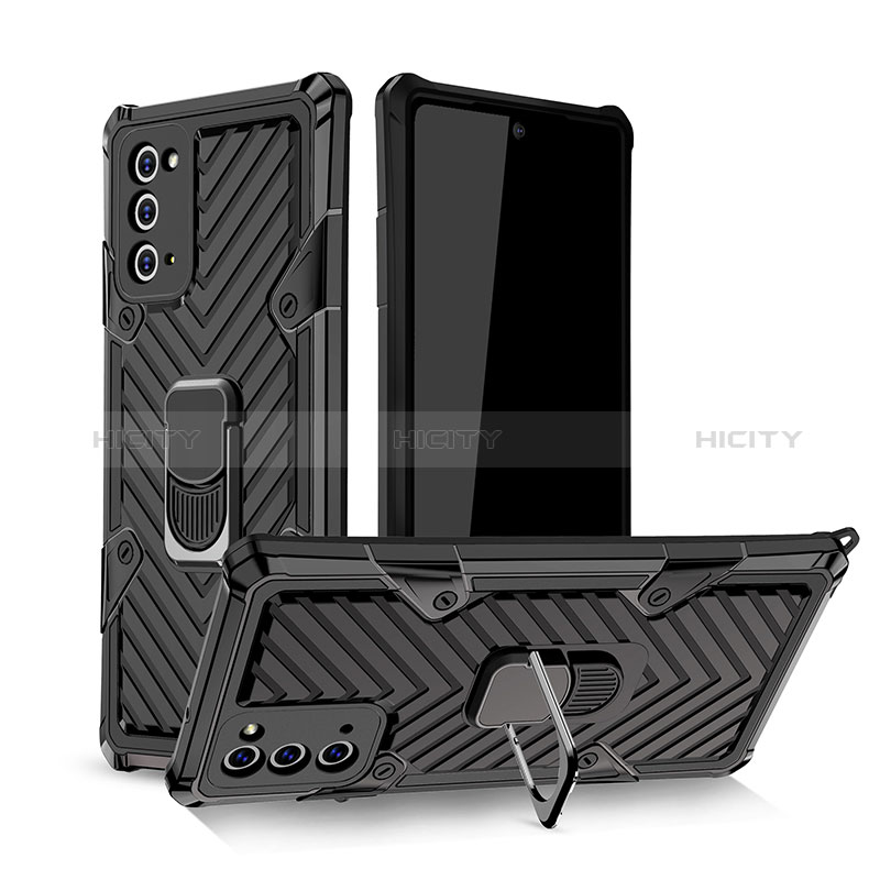 Funda Bumper Silicona y Plastico Mate Carcasa con Magnetico Anillo de dedo Soporte YF1 para Samsung Galaxy Note 20 5G Negro