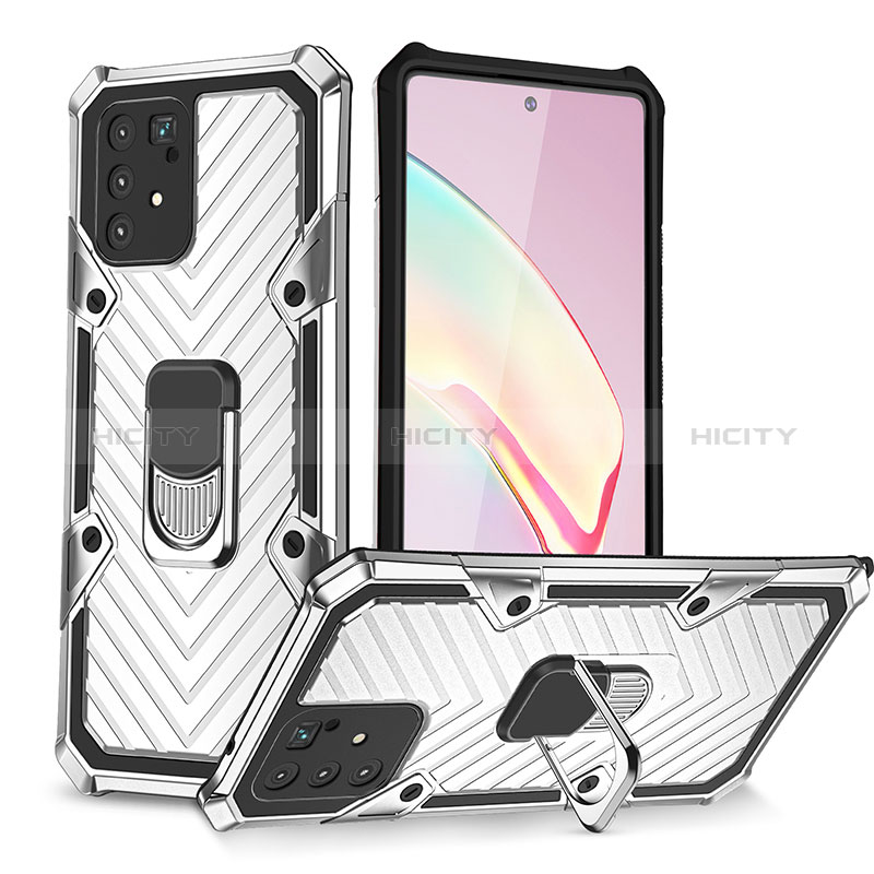 Funda Bumper Silicona y Plastico Mate Carcasa con Magnetico Anillo de dedo Soporte YF1 para Samsung Galaxy S10 Lite Plata