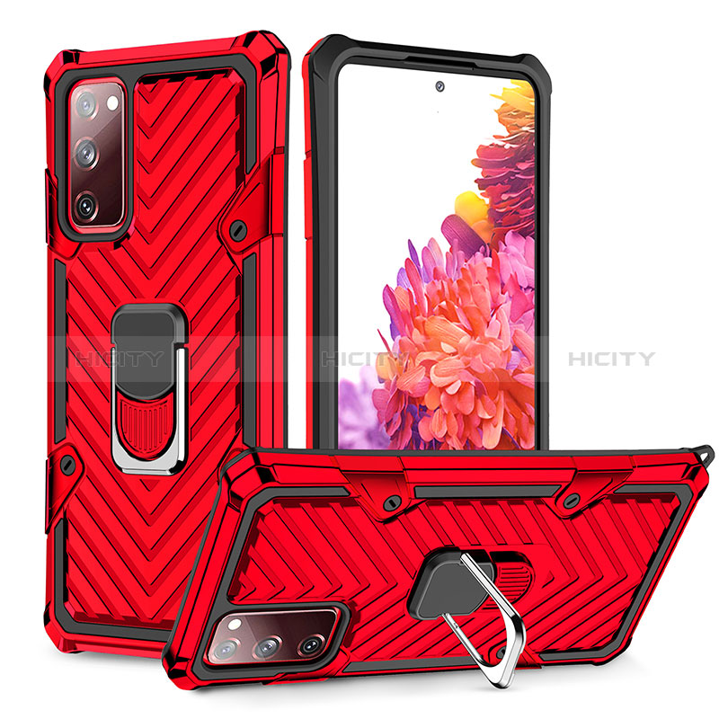 Funda Bumper Silicona y Plastico Mate Carcasa con Magnetico Anillo de dedo Soporte YF1 para Samsung Galaxy S20 FE (2022) 5G Rojo