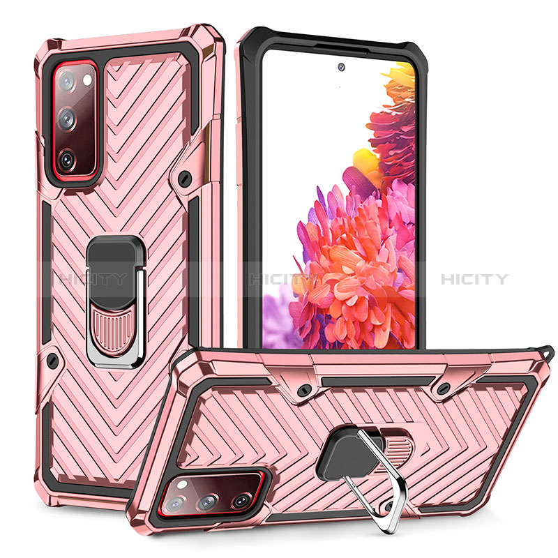 Funda Bumper Silicona y Plastico Mate Carcasa con Magnetico Anillo de dedo Soporte YF1 para Samsung Galaxy S20 FE 5G Oro Rosa