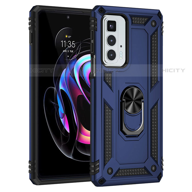 Funda Bumper Silicona y Plastico Mate Carcasa con Magnetico Anillo de dedo Soporte Z01 para Motorola Moto Edge 20 Pro 5G Azul