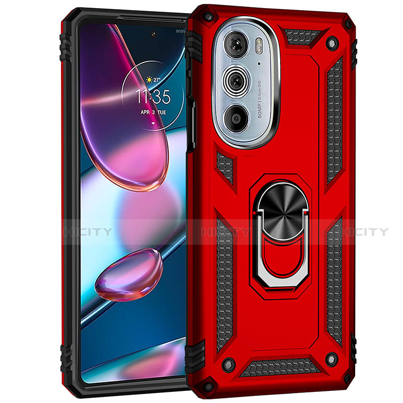 Funda Bumper Silicona y Plastico Mate Carcasa con Magnetico Anillo de dedo Soporte Z01 para Motorola Moto Edge 30 Pro 5G Rojo