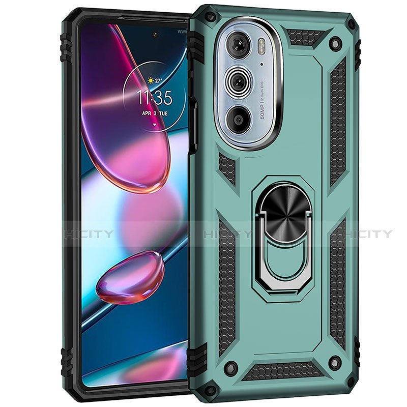 Funda Bumper Silicona y Plastico Mate Carcasa con Magnetico Anillo de dedo Soporte Z01 para Motorola Moto Edge 30 Pro 5G Verde