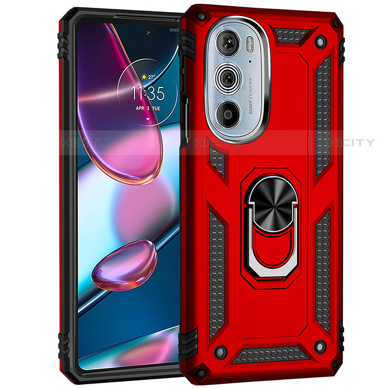 Funda Bumper Silicona y Plastico Mate Carcasa con Magnetico Anillo de dedo Soporte Z01 para Motorola Moto Edge Plus (2022) 5G Rojo