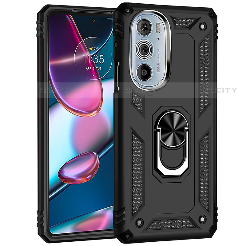 Funda Bumper Silicona y Plastico Mate Carcasa con Magnetico Anillo de dedo Soporte Z01 para Motorola Moto Edge X30 5G Negro