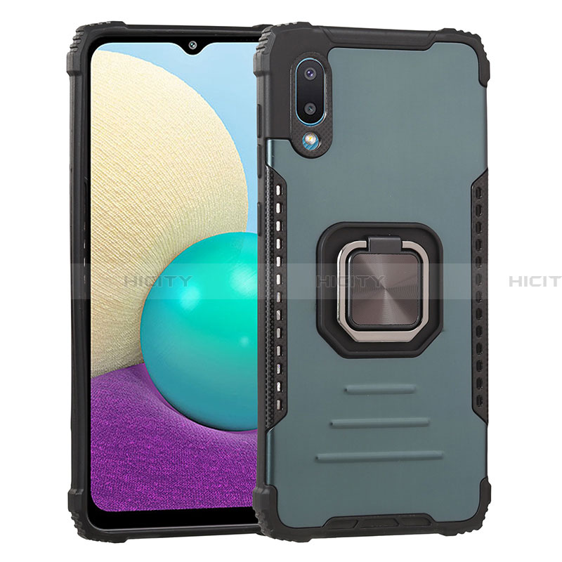 Funda Bumper Silicona y Plastico Mate Carcasa con Magnetico Anillo de dedo Soporte ZJ1 para Samsung Galaxy A02