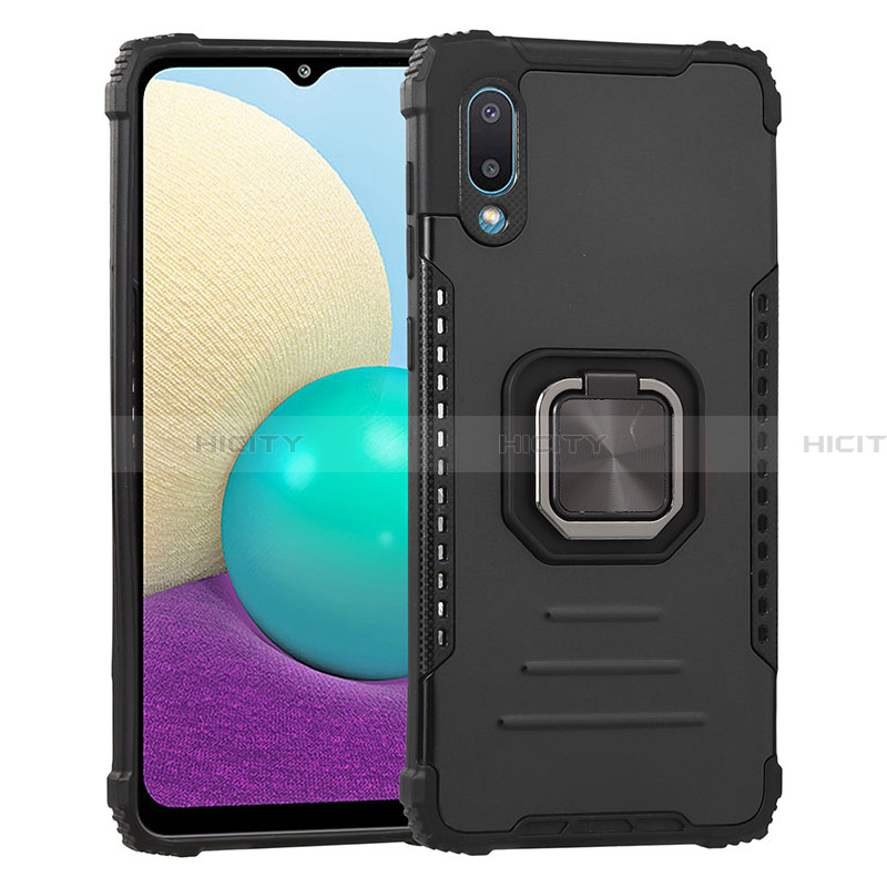 Funda Bumper Silicona y Plastico Mate Carcasa con Magnetico Anillo de dedo Soporte ZJ1 para Samsung Galaxy A02