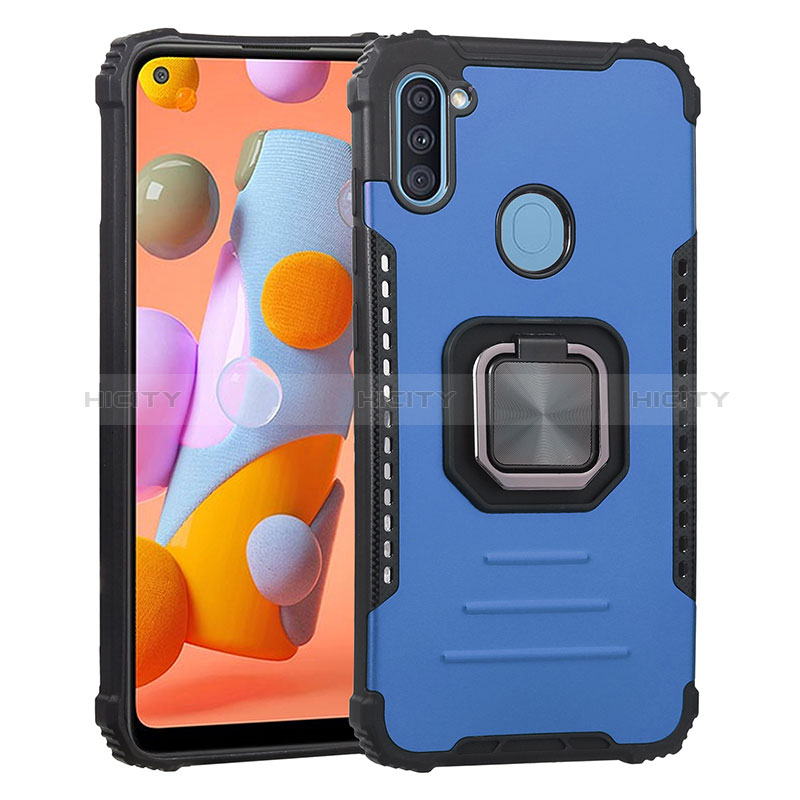 Funda Bumper Silicona y Plastico Mate Carcasa con Magnetico Anillo de dedo Soporte ZJ2 para Samsung Galaxy A11 Azul