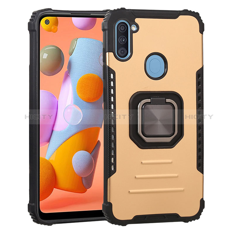 Funda Bumper Silicona y Plastico Mate Carcasa con Magnetico Anillo de dedo Soporte ZJ2 para Samsung Galaxy A11 Oro