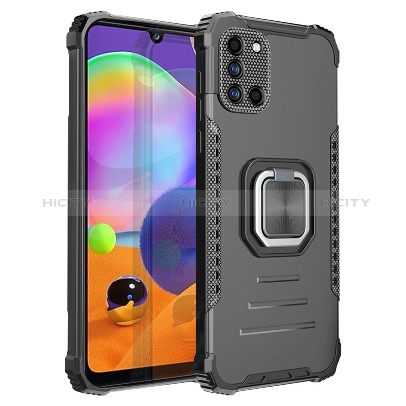 Funda Bumper Silicona y Plastico Mate Carcasa con Magnetico Anillo de dedo Soporte ZJ2 para Samsung Galaxy A31 Negro