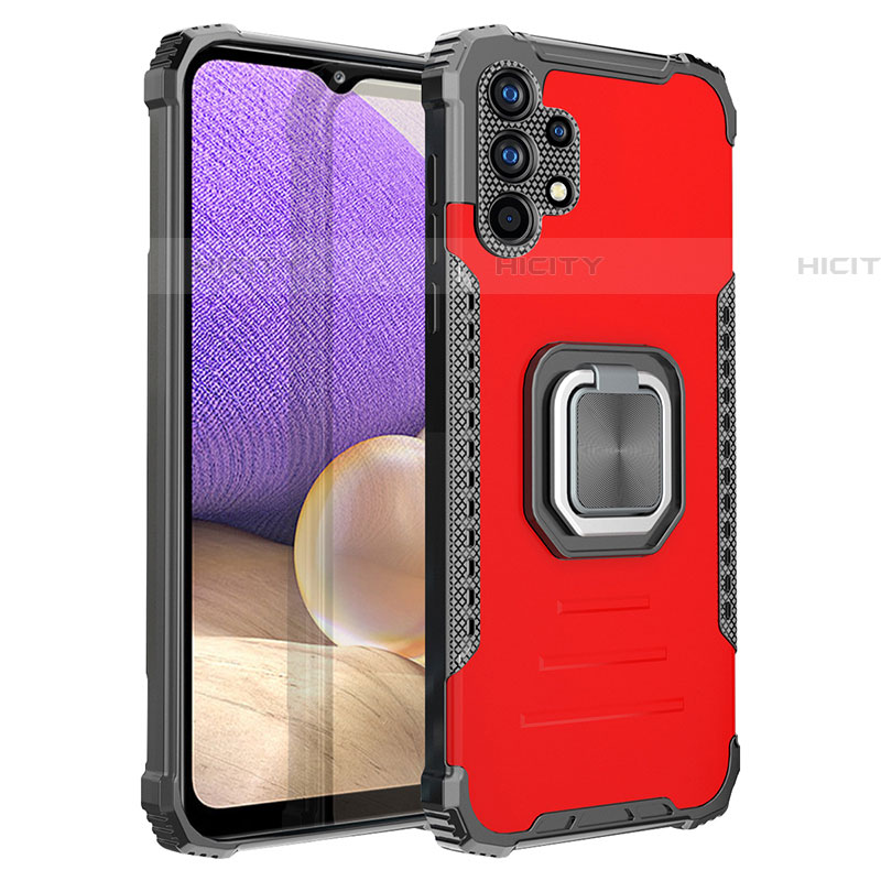 Funda Bumper Silicona y Plastico Mate Carcasa con Magnetico Anillo de dedo Soporte ZJ2 para Samsung Galaxy A32 5G Rojo