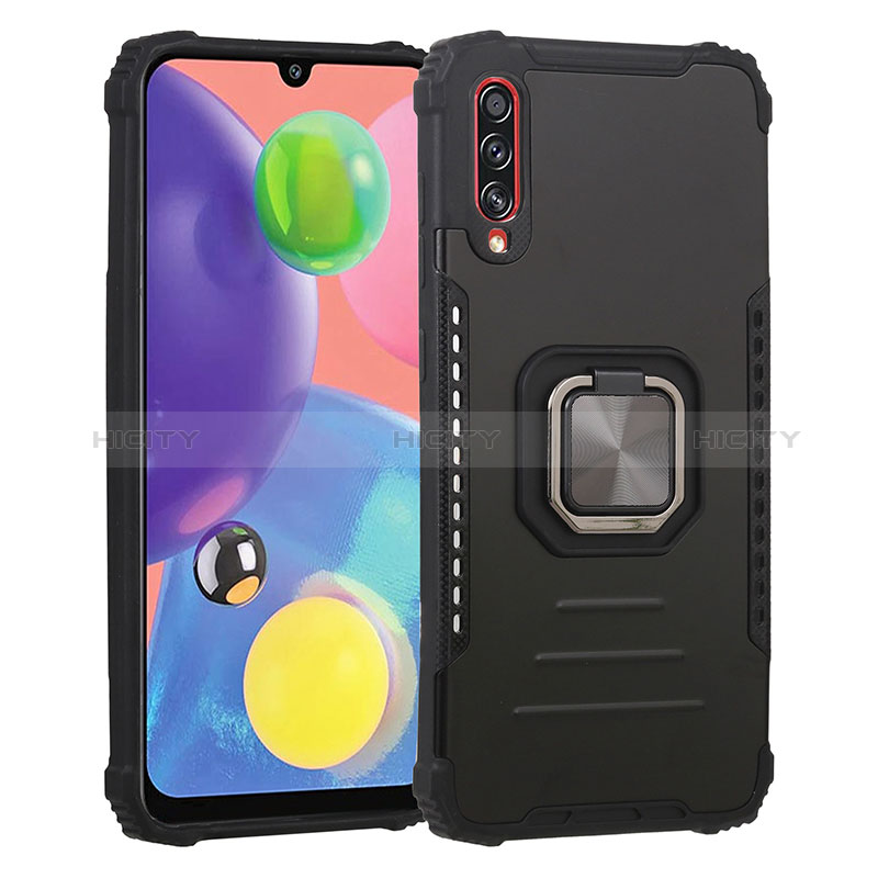 Funda Bumper Silicona y Plastico Mate Carcasa con Magnetico Anillo de dedo Soporte ZJ2 para Samsung Galaxy A70 Negro