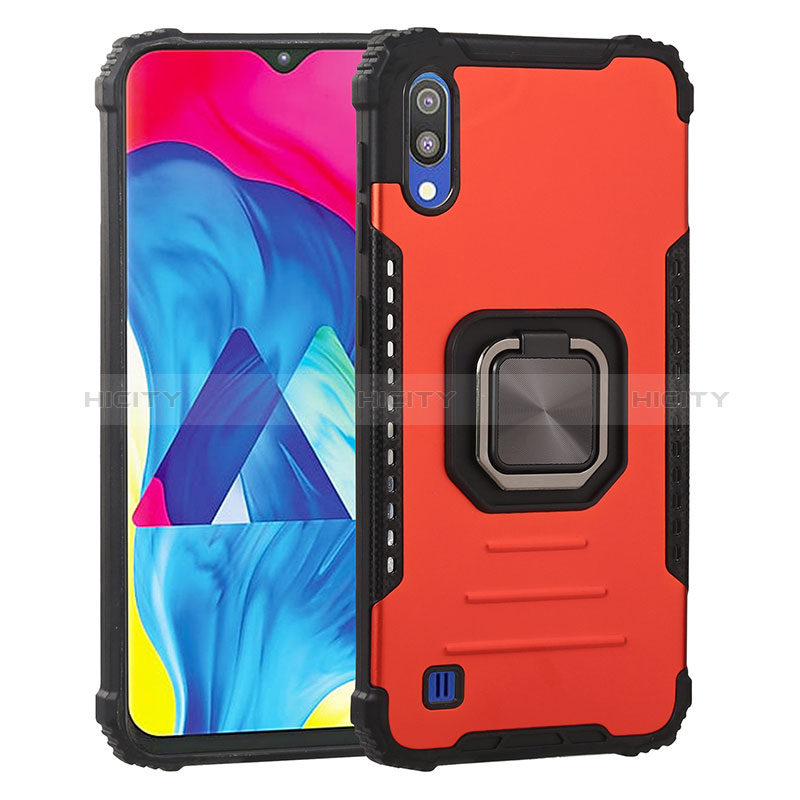 Funda Bumper Silicona y Plastico Mate Carcasa con Magnetico Anillo de dedo Soporte ZJ2 para Samsung Galaxy M10 Rojo