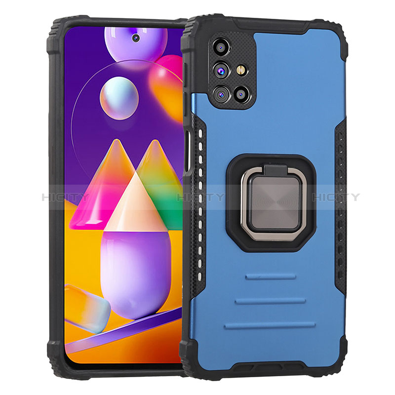 Funda Bumper Silicona y Plastico Mate Carcasa con Magnetico Anillo de dedo Soporte ZJ2 para Samsung Galaxy M31s Azul