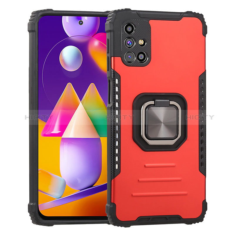 Funda Bumper Silicona y Plastico Mate Carcasa con Magnetico Anillo de dedo Soporte ZJ2 para Samsung Galaxy M51 Rojo