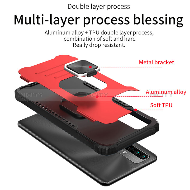 Funda Bumper Silicona y Plastico Mate Carcasa con Magnetico Anillo de dedo Soporte ZJ2 para Xiaomi Redmi 9 Power