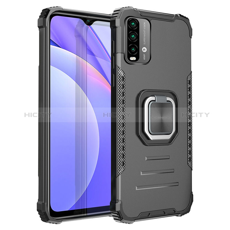 Funda Bumper Silicona y Plastico Mate Carcasa con Magnetico Anillo de dedo Soporte ZJ2 para Xiaomi Redmi 9 Power