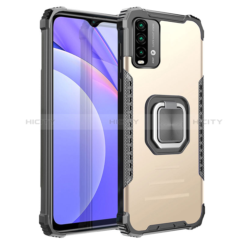 Funda Bumper Silicona y Plastico Mate Carcasa con Magnetico Anillo de dedo Soporte ZJ2 para Xiaomi Redmi 9 Power