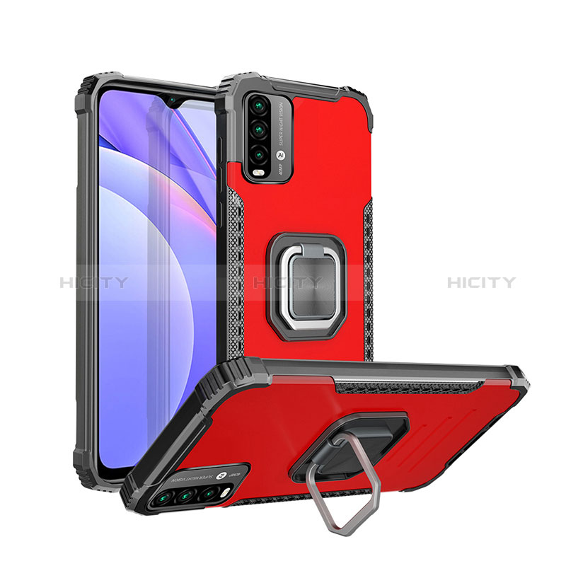 Funda Bumper Silicona y Plastico Mate Carcasa con Magnetico Anillo de dedo Soporte ZJ2 para Xiaomi Redmi 9 Power