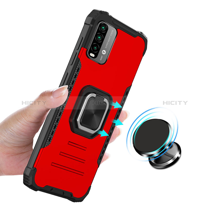 Funda Bumper Silicona y Plastico Mate Carcasa con Magnetico Anillo de dedo Soporte ZJ2 para Xiaomi Redmi 9 Power