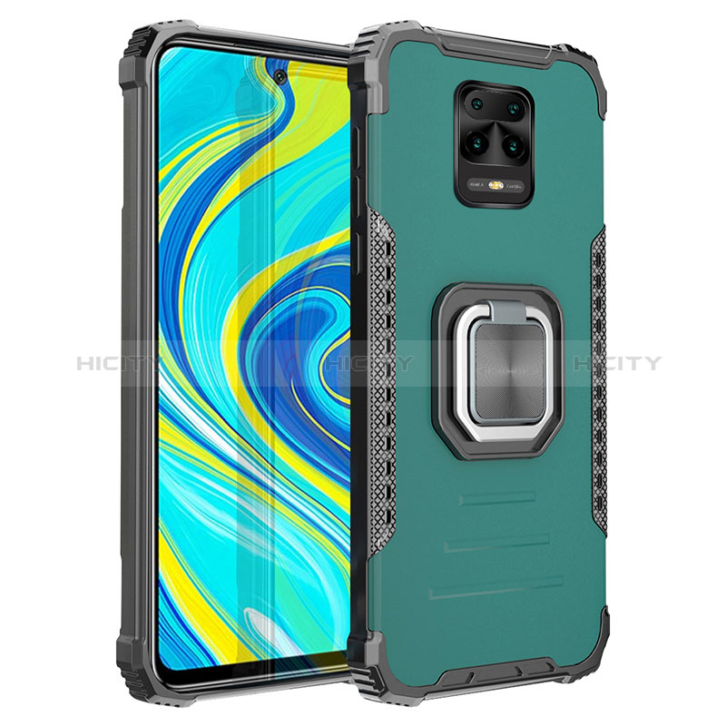 Funda Bumper Silicona y Plastico Mate Carcasa con Magnetico Anillo de dedo Soporte ZJ2 para Xiaomi Redmi Note 9S Verde