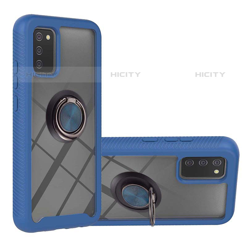 Funda Bumper Silicona y Plastico Mate Carcasa con Magnetico Anillo de dedo Soporte ZJ5 para Samsung Galaxy M02s Azul