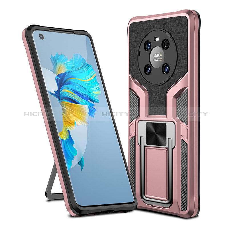 Funda Bumper Silicona y Plastico Mate Carcasa con Magnetico Anillo de dedo Soporte ZL1 para Huawei Mate 40 Oro Rosa