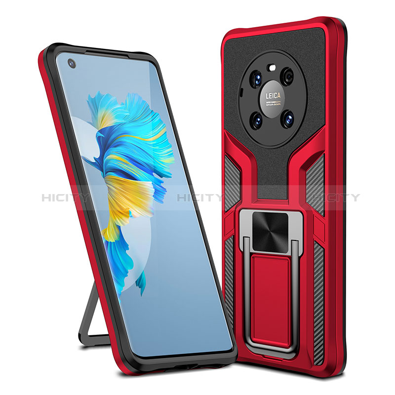 Funda Bumper Silicona y Plastico Mate Carcasa con Magnetico Anillo de dedo Soporte ZL1 para Huawei Mate 40 Rojo