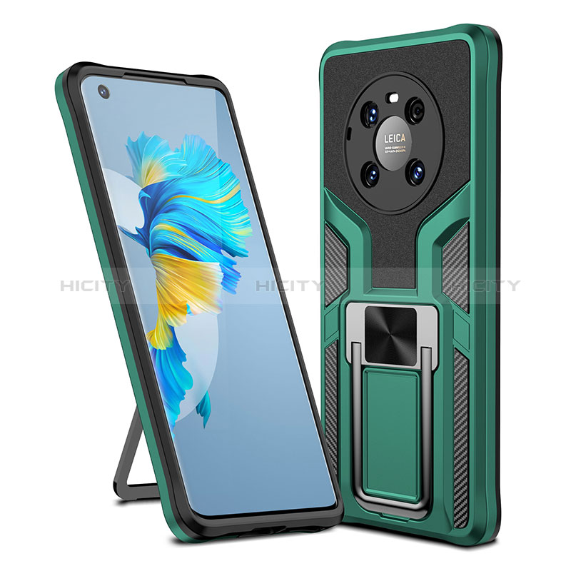 Funda Bumper Silicona y Plastico Mate Carcasa con Magnetico Anillo de dedo Soporte ZL1 para Huawei Mate 40 Verde