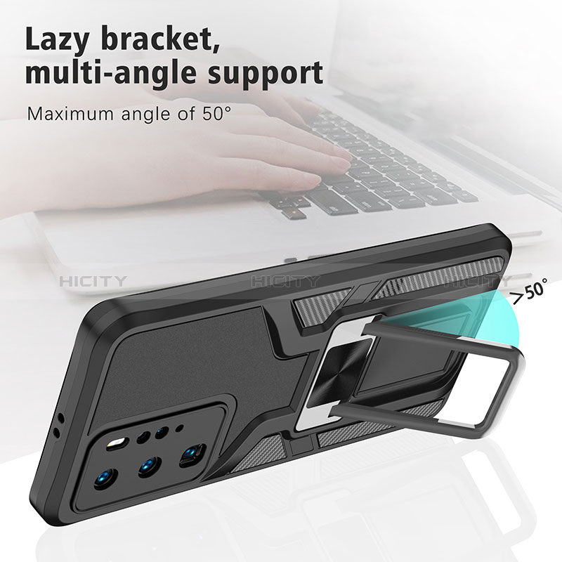 Funda Bumper Silicona y Plastico Mate Carcasa con Magnetico Anillo de dedo Soporte ZL1 para Huawei P40 Pro