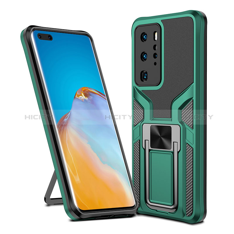 Funda Bumper Silicona y Plastico Mate Carcasa con Magnetico Anillo de dedo Soporte ZL1 para Huawei P40 Pro Verde