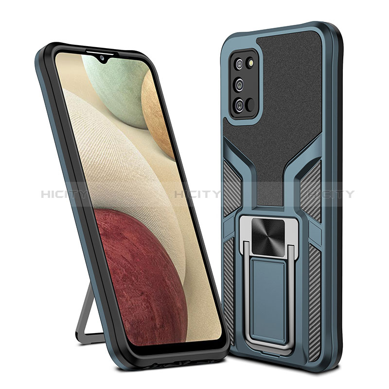 Funda Bumper Silicona y Plastico Mate Carcasa con Magnetico Anillo de dedo Soporte ZL1 para Samsung Galaxy A02s Cian