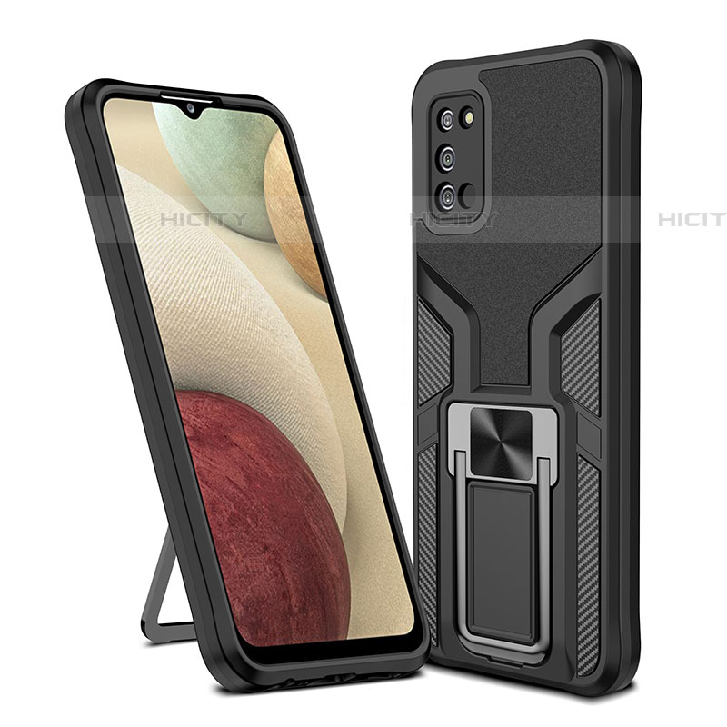 Funda Bumper Silicona y Plastico Mate Carcasa con Magnetico Anillo de dedo Soporte ZL1 para Samsung Galaxy A03s Negro