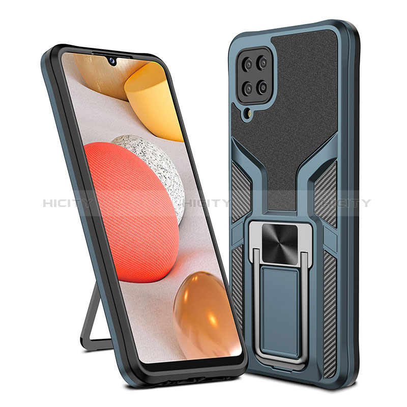 Funda Bumper Silicona y Plastico Mate Carcasa con Magnetico Anillo de dedo Soporte ZL1 para Samsung Galaxy A12 Cian