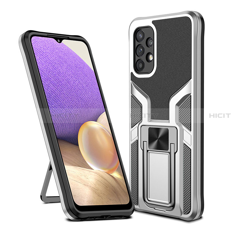 Funda Bumper Silicona y Plastico Mate Carcasa con Magnetico Anillo de dedo Soporte ZL1 para Samsung Galaxy A32 5G Plata