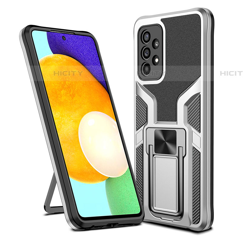 Funda Bumper Silicona y Plastico Mate Carcasa con Magnetico Anillo de dedo Soporte ZL1 para Samsung Galaxy A52 4G Plata