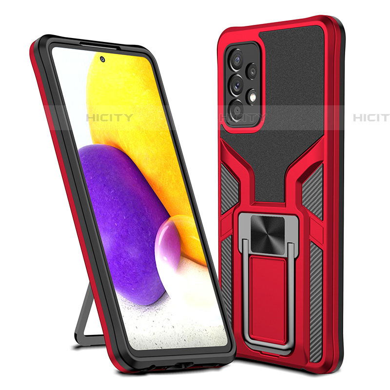 Funda Bumper Silicona y Plastico Mate Carcasa con Magnetico Anillo de dedo Soporte ZL1 para Samsung Galaxy A72 4G Rojo