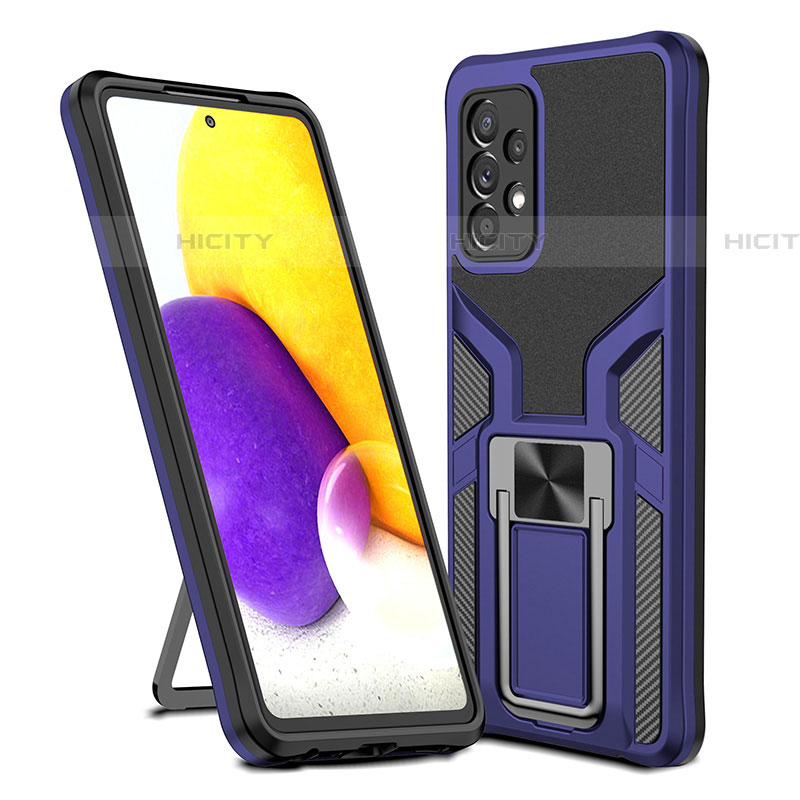 Funda Bumper Silicona y Plastico Mate Carcasa con Magnetico Anillo de dedo Soporte ZL1 para Samsung Galaxy A72 5G Azul