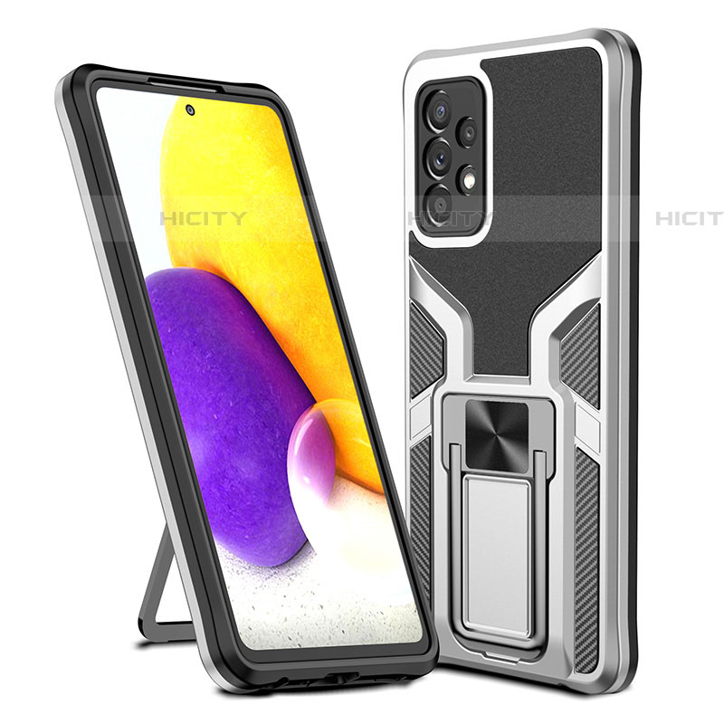 Funda Bumper Silicona y Plastico Mate Carcasa con Magnetico Anillo de dedo Soporte ZL1 para Samsung Galaxy A72 5G Plata