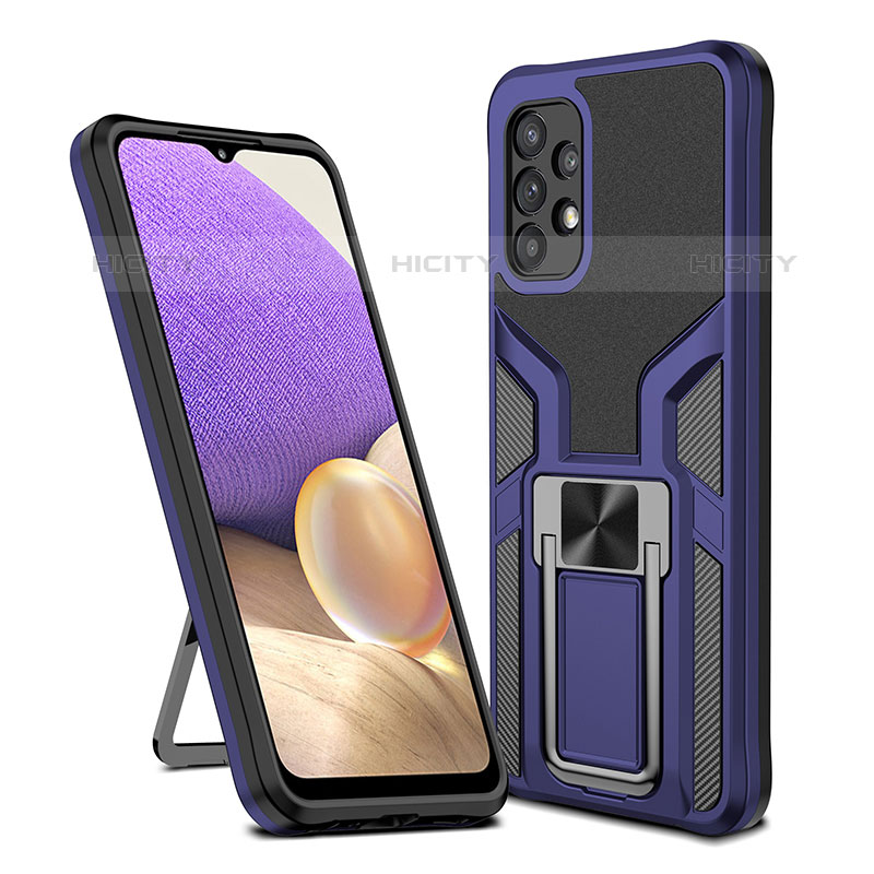 Funda Bumper Silicona y Plastico Mate Carcasa con Magnetico Anillo de dedo Soporte ZL1 para Samsung Galaxy M32 5G Azul