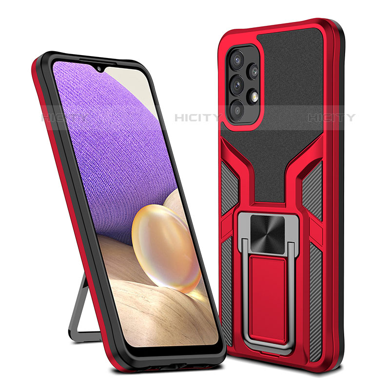 Funda Bumper Silicona y Plastico Mate Carcasa con Magnetico Anillo de dedo Soporte ZL1 para Samsung Galaxy M32 5G Rojo