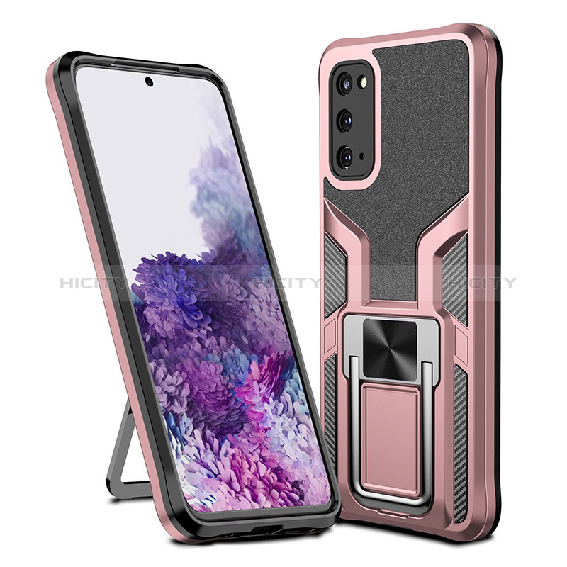 Funda Bumper Silicona y Plastico Mate Carcasa con Magnetico Anillo de dedo Soporte ZL1 para Samsung Galaxy S20 5G Oro Rosa