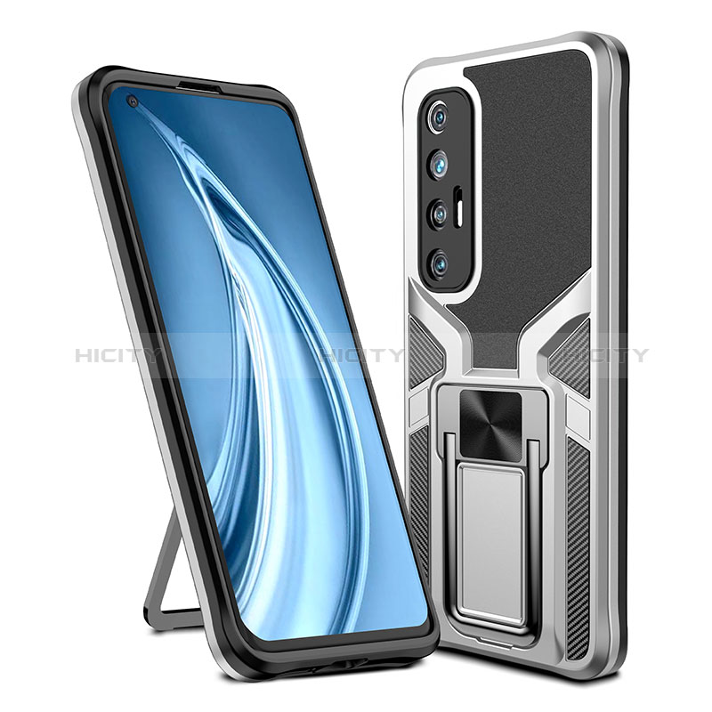 Funda Bumper Silicona y Plastico Mate Carcasa con Magnetico Anillo de dedo Soporte ZL1 para Xiaomi Mi 10S 5G Plata