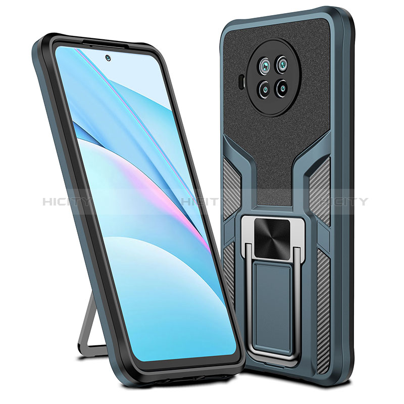 Funda Bumper Silicona y Plastico Mate Carcasa con Magnetico Anillo de dedo Soporte ZL1 para Xiaomi Mi 10T Lite 5G Cian