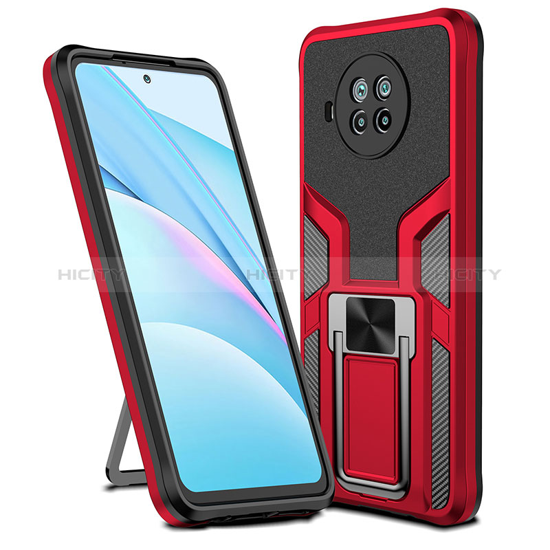 Funda Bumper Silicona y Plastico Mate Carcasa con Magnetico Anillo de dedo Soporte ZL1 para Xiaomi Mi 10T Lite 5G Rojo