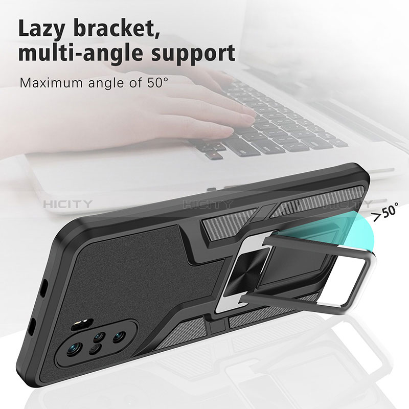 Funda Bumper Silicona y Plastico Mate Carcasa con Magnetico Anillo de dedo Soporte ZL1 para Xiaomi Poco F3 5G